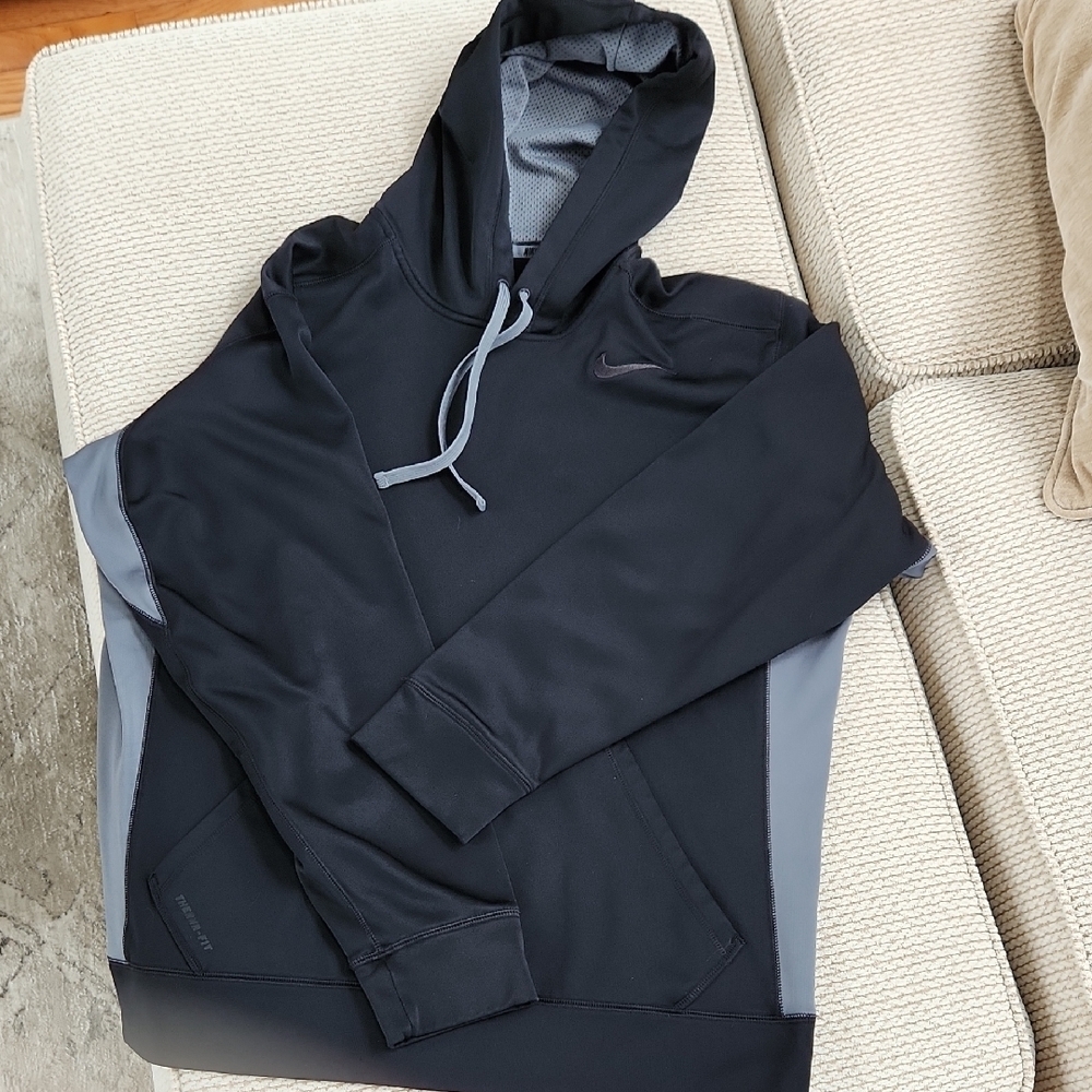 Nike Black and Gray Pullover Hoodie, Size Large